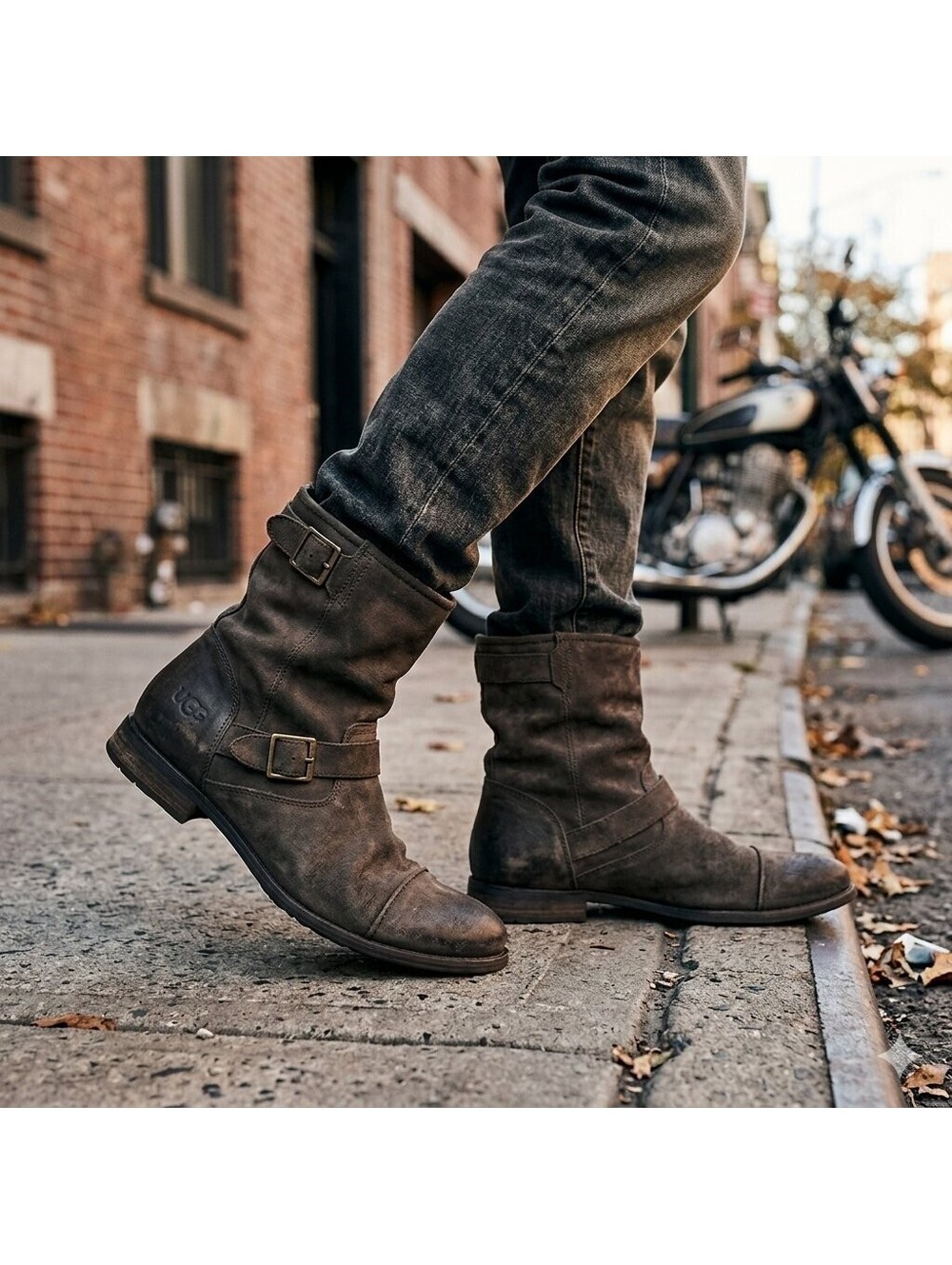UGG Australia Lancing Mens 15 Suede Leather Buckle Moto Biker Ankle Boots 15M